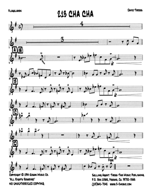 213 Cha Cha (Download) Latin jazz printed sheet music www.3-2music.com composer and arranger David Torres combo (septet) instrumentation