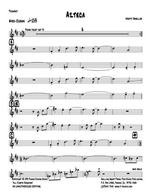 Azteca trumpet part (Download) Latin jazz printed sheet music www.3-2music.com composer Marty Sheller combo (septet) instrumentation CD Mambo Mongo