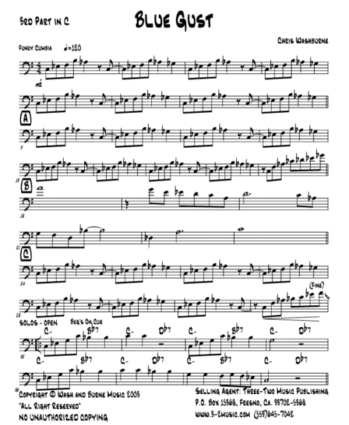 Blue Gust (Download) Latin jazz printed sheet music www.3-2music.com composer and arranger Chris Washburne combo (septet) instrumentation