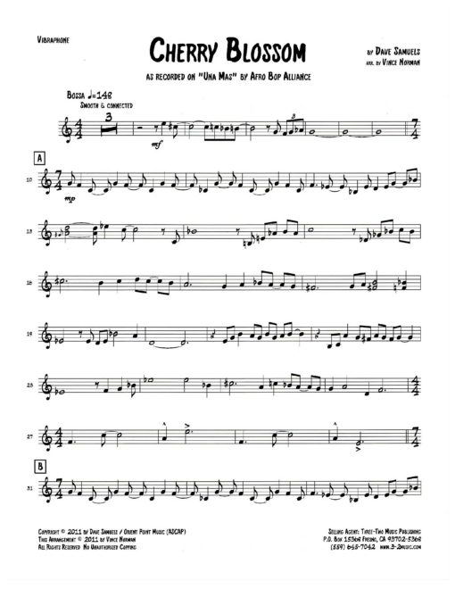 Cherry Blossom (Download) Latin jazz printed sheet music www.3-2music.com composer and arranger Dave Samuels big band 4-4-5 instrumentation