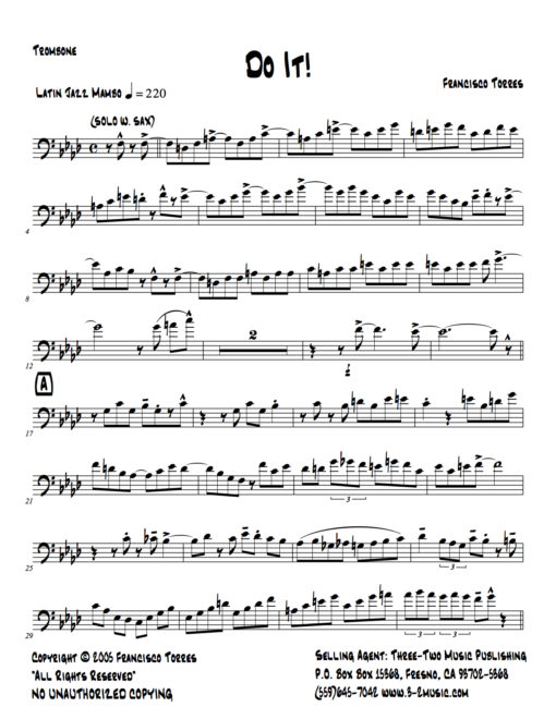 Do It! V.1 (Download) Latin jazz printed sheet music www.3-2music.com composer and arranger Francisco Torres combo (octet) instrumentation