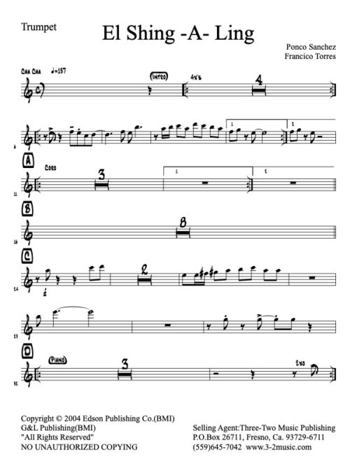 El Shing-A-Ling (Download) www.3-2music.com Latin jazz sheet music composer and arranger Poncho Sanchez combo (octet) instrumentation