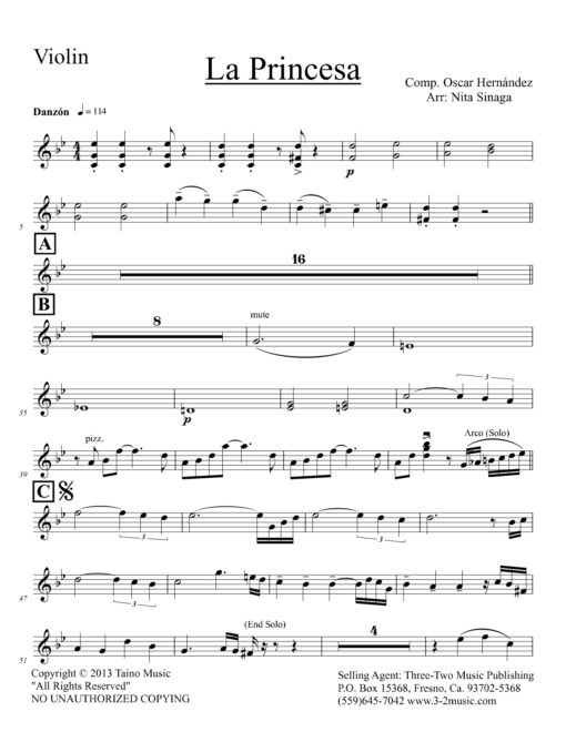 La Princesa V.2 (Download) Latin jazz printed sheet music www.3-2music.com composer and arranger Oscar Hernández combo (sextet) instrumentation