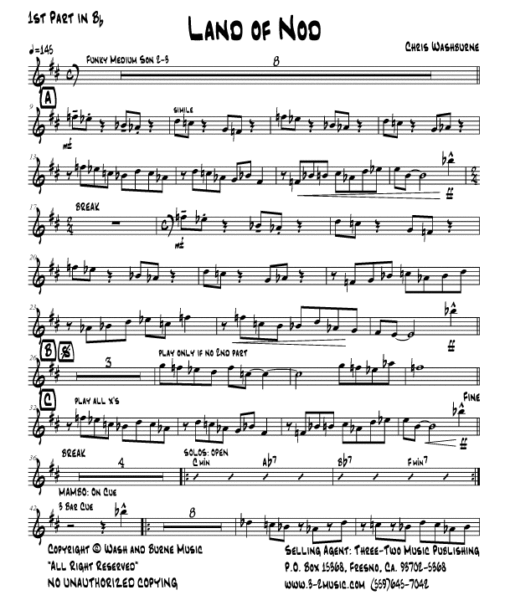 Land of Nod (Download) Latin jazz printed www.3-2music.com composer and arranger Chris Washburne combo (septet) instrumentation