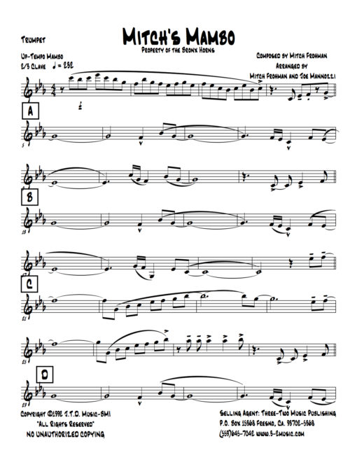 Mitch's Mambo (Download) Latin jazz printed sheet music www.3-2music.com composer and arranger Mitch Frohman combo (septet) instrumentation