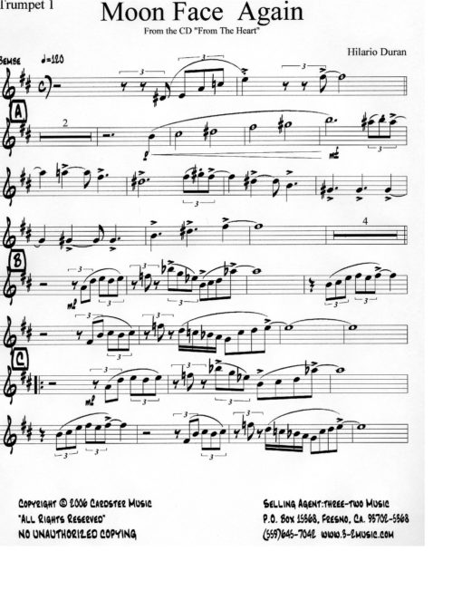Moon Face Again (Download) Latin jazz printed sheet music www.3-2music.com composer and arranger Hilario Duran big band 4-4-5 instrumentation