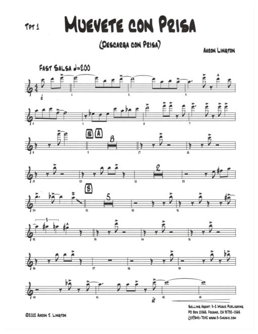 Muevete Con Prisa V.2 (Download) Latin jazz printed sheet music www.3-2music.com composer and arranger Aaron Lington big band 4-4-5 instrumentation