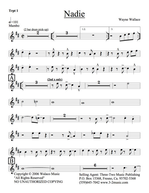 Nadie (Download) Latin jazz printed sheet music www.3-2music.com composer and arranger Oscar Hernandez combo (tentet) instrumentation