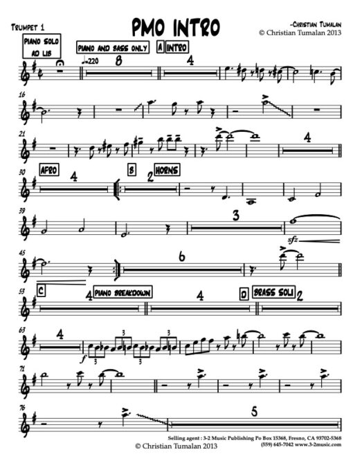 PMO Intro V.1 (Download) Latin jazz printed sheet music www.3-2music.com composer and arranger Christian Tumalan little big band instrumentation