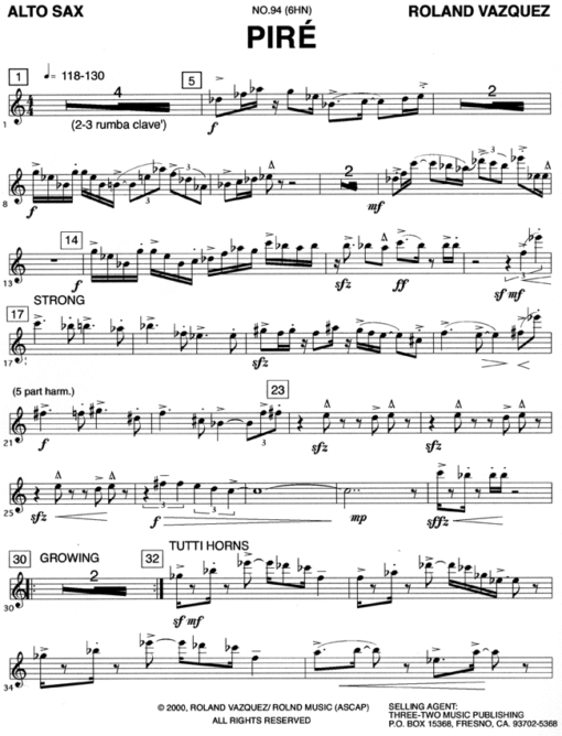 Piré (Download) Latin jazz printed sheet music www3-2music.com composer and arranger Roland Vazquez little big band instrumentation