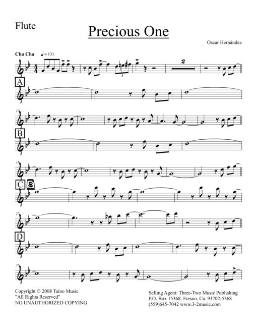 Precious One (Download) Latin jazz sheet music www.3-2music.com composer and arranger Oscar Hernandez combo (sextet) instrumentation