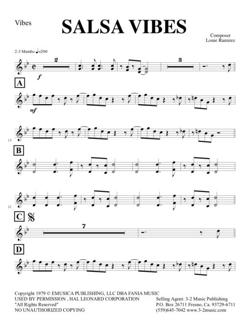 Salsa Vibes (Download) Latin jazz printed sheet music www.3-2music.com composer and arranger Louie Ramirez combo (octet) instrumentation