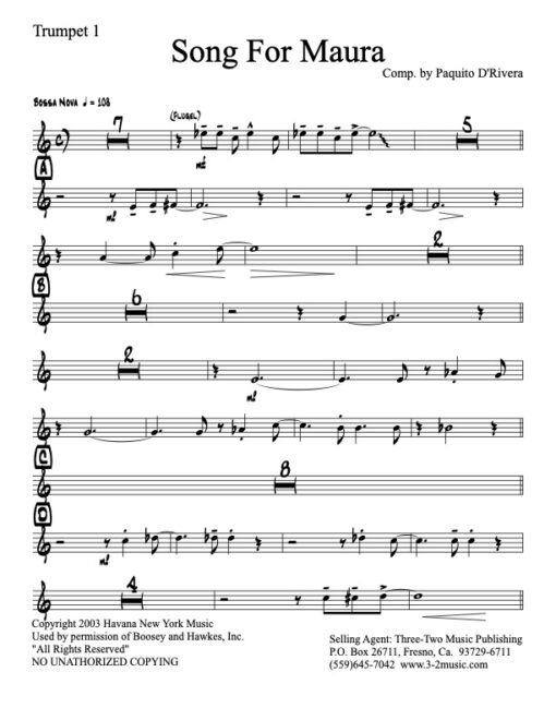 Song For Maura V.1 (Download) Latin jazz printed sheet music www.3-2music.com Paquito D'Rivera big band 4-4-5 instrumentation