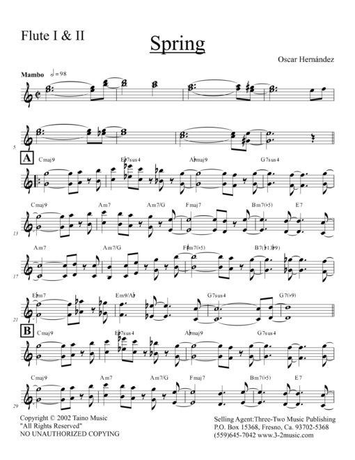Spring (Download) Latin jazz printed sheet music www.3-2music.com composer and arranger Oscar Hernandez combo (septet) instrumentation