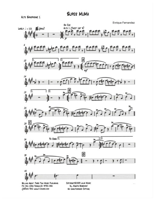 Super Muma, Latin jazz printed sheet music, www.3-2music.com