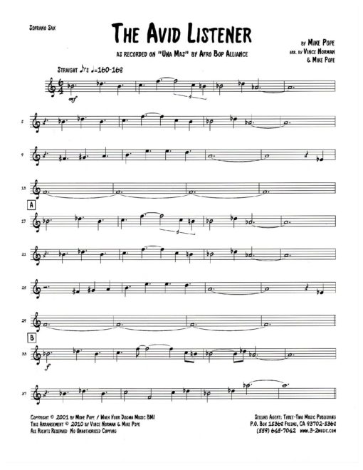 The Avid Listener (Download) Latin jazz printed sheet music www.3-2music.com composer and arranger Mike Pope big band 4-4-5 instrumentation
