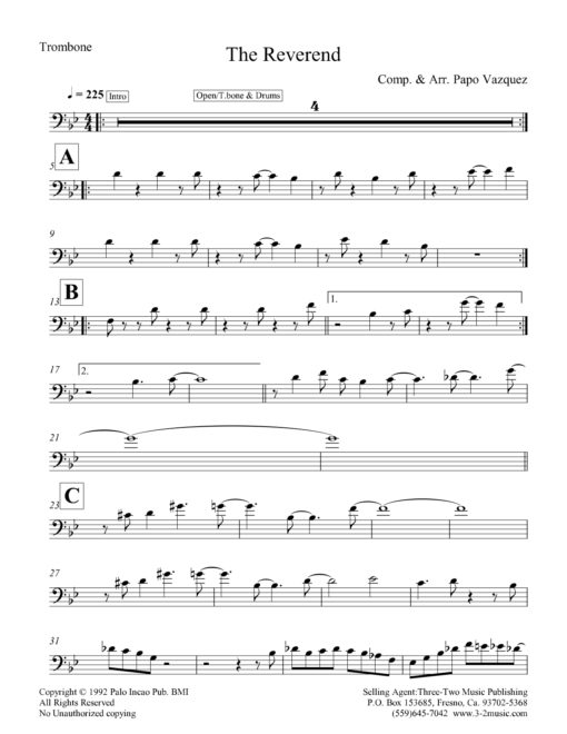 The Reverend (Download) Latin jazz printed sheet music www.3-2music.com composer and arranger Papo Vazquez combo (septet) instrumentation
