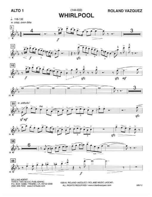 Whirlpool (Download) Latin jazz printed sheet music www.3-2music.com composer and arranger Roland Vazquez big band 4-4-5 insrumentation