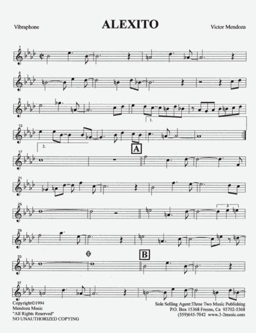 Alexito (Download) Latin jazz printed sheet music www.3-2music.com composer and arranger Victor Mendoza combo (sextet) instrumentation