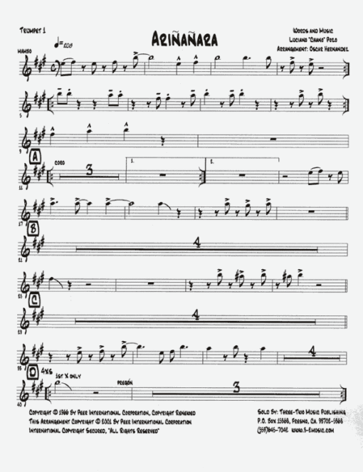 Ariñañara (Download) salsa printed sheet music www.3-2music.com composer Chano Pozo tenor, bari, trumpet 1-2, trombone, rhythm Latin scores