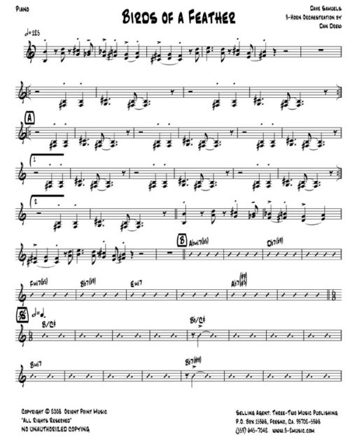 Birds of a Feather (Download) Latin jazz printed sheet music www.3-2music.com composer and arranger Dave Samuels combo (octet) instrumentation