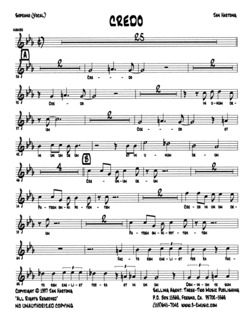Credo (Download) Latin jazz printed sheet music www.3-2music.com composer and arranger Jan Hartong little big band (2-1-3) instrumentation