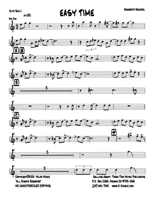 Easy Time (Download) Latin jazz printed sheet music www.3-2music.com composer and arranger Humberto Ramírez big band 4-4-5 instrumentation