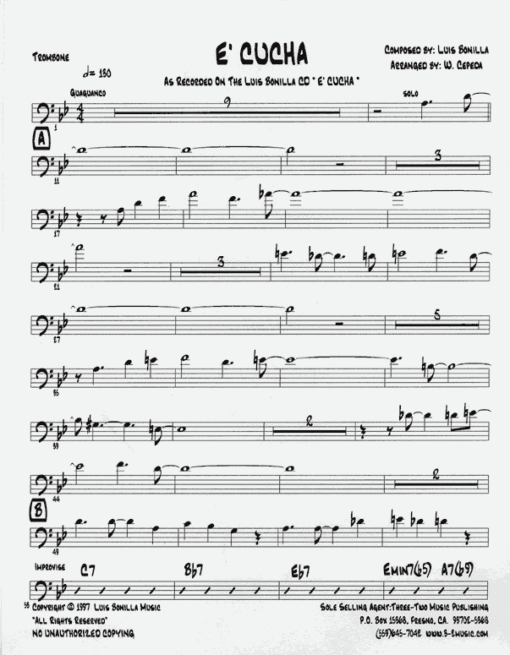 Escucha (Download) Latin jazz printed sheet music www.3-2music.com composer and arranger Luis Bonilla little big band instrumentation