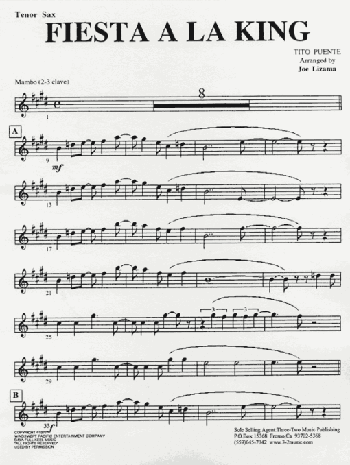 Fiesta A La King (Download) Latin jazz printed sheet music www.3-2music.com composer and arranger Tito Puente little big band instrumentation
