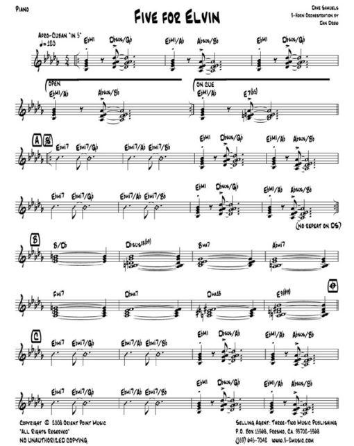 Five For Elvin (Download) Latin jazz printed sheet music www.3-2music.com composer and arranger Dave Samuels combo (septet) instrumentation
