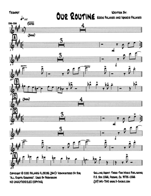 Our Routine (Download) Latin jazz printed sheet music www.3-2music.com composer and arranger Eddie Palmieri combo (octet) instrumentation