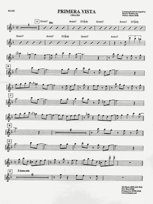 Primera Vista V.1 (Download) Latin jazz printed sheet music www.3-2music.com composer Wayne Wallace little big band instrumentation