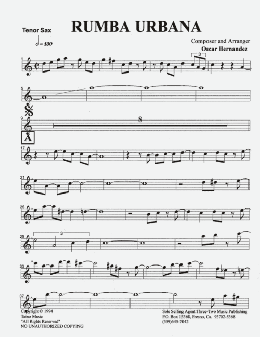 Rumba Urbana V.1 (Download) Latin jazz printed sheet music www.3-2 music.com composer and arranger Oscar Hernández combo (quintet)