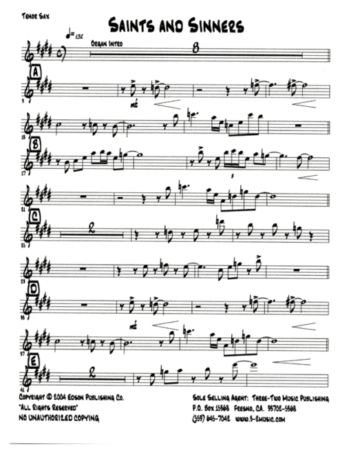 Saints and Sinners (Download) Latin jazz printed sheet music www.3-2music.com composer and arranger David Torres combo (octet) instrumentation