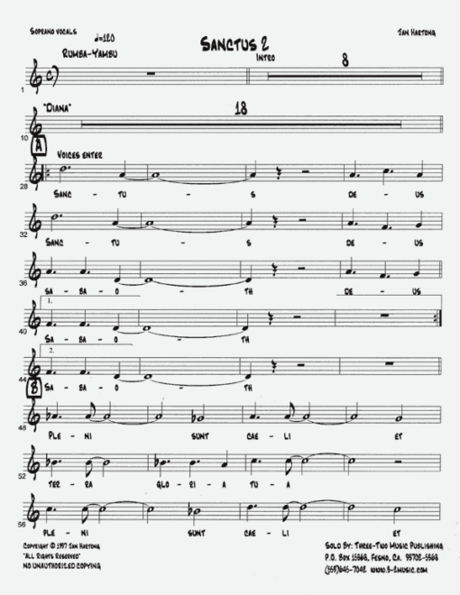 Sanctus 2 (Download) Latin jazz printed sheet music www.3-2music.com composer and arranger Jan Hartong combo (septet) instrumentation