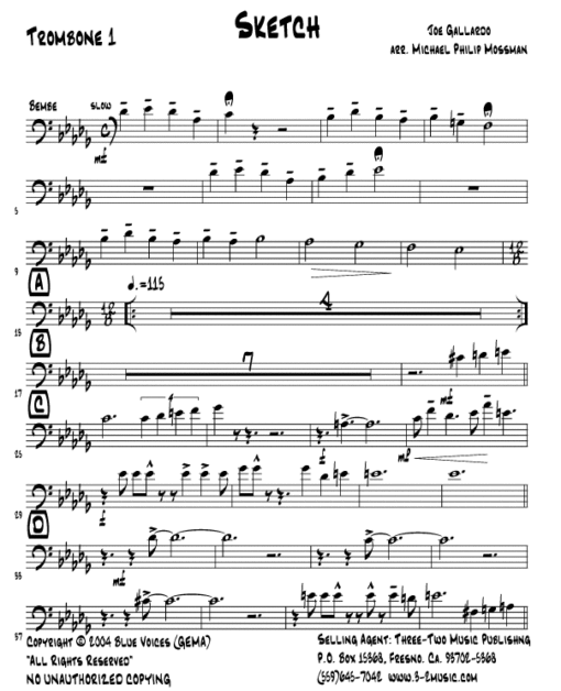 Sketch (Download) Latin jazz printed sheet music www.3-2music.com composer and arranger Joe Gallardo big band 4-4-5 instrumentation