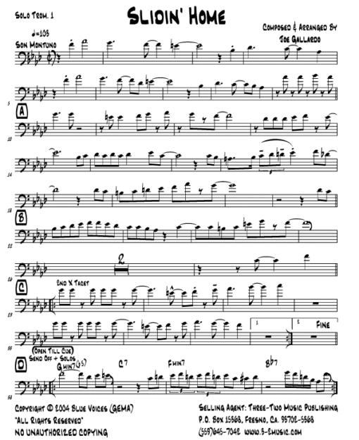 Slidin' Home (Download) Latin jazz printed sheet music www.3-2music.com composer and arranger Joe Gallardo big band 4-4-5 instrumentation