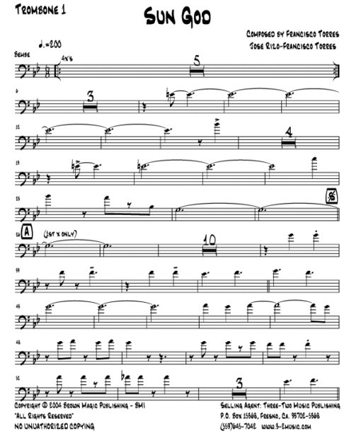 Sun God (Download) Latin jazz printed sheet music www.3-2music.com composer and arranger Jose Rizo little big band instrumentation