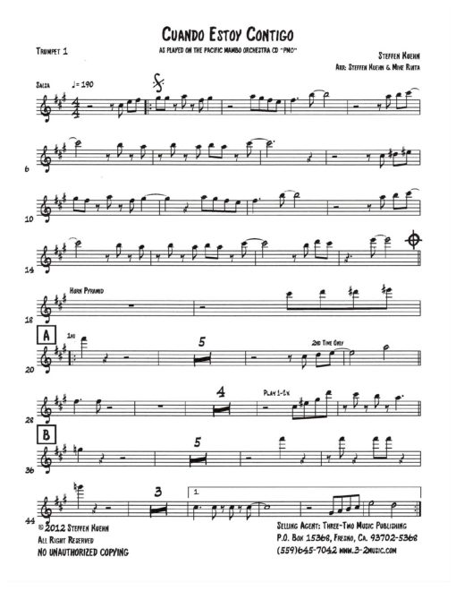 Cuando Estoy Contigo (Download) Latin jazz printed sheet music www.3-2music.com composer and arranger Steffen Kuehn big band 4-4-5 instrumentation