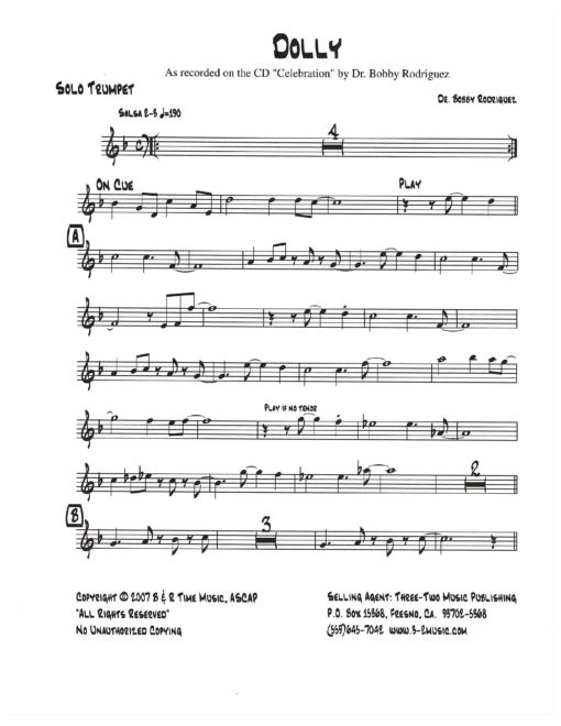 Dolly (Download) Latin jazz printed sheet music www.3-2music.com composer and arranger Bobby Rodriguez big band 4-4-5 instrumentation
