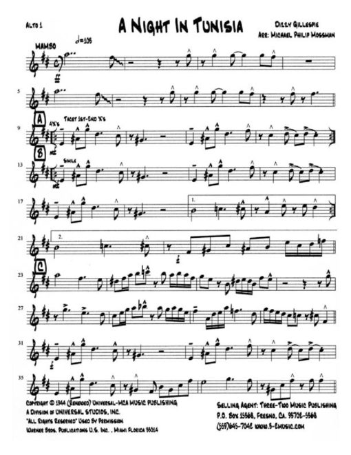 A Night in Tunisia V.3 (Download) Latin jazz printed sheet music www.3-2music.com composer and arranger John "Dizzy" Gillespie big band 4-4-5