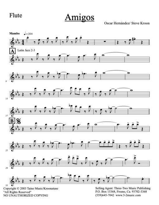 Amigos Latin jazz printed combo sheet music www.3-2music.com Steve Kroon Señor Kroon composer Oscar Hernández Latin scores