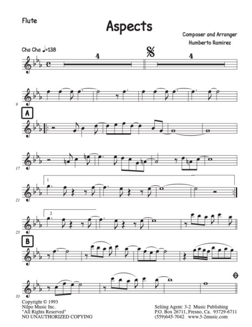 Aspects Latin jazz printed sheet music www.3-2music.com composer and arranger Humberto Ramirez combo (sextet) instrumentation
