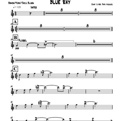 Blue Ray Latin jazz printed sheet music www.3-2music.com composer and arranger Papo Vazquez big band 4-4-5 instrumentation