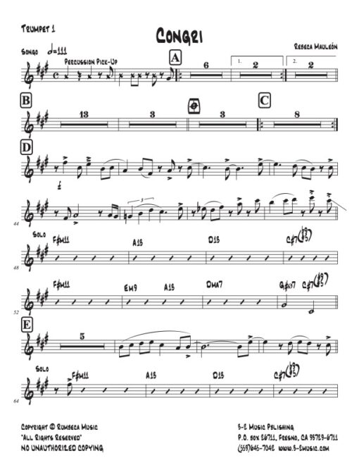 Congri Latin jazz printed sheet music www.3-2music.com composer and arranger Rebeca Mauleón combo (nonet) instrumentation