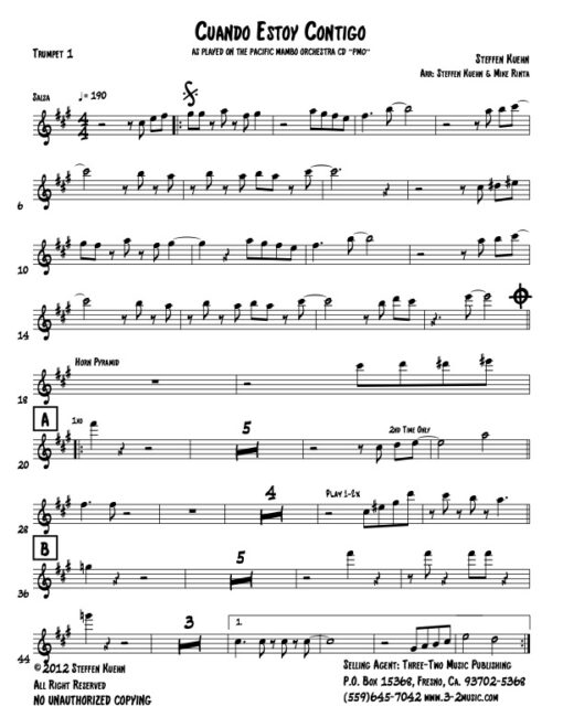 Cuando Estoy Contigo Latin jazz printed sheet music www.3-2music.com composer and arranger Steffen Kuehn big band 4-4-5 instrumentation