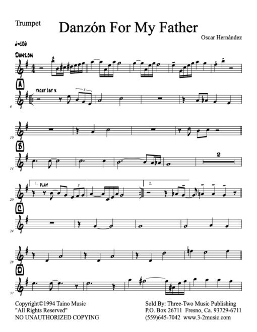 Danzón For My Father V.1 Latin jazz printed sheet composer and arranger Oscar Hernández combo (nonet) instrumentation Danzon rhythm