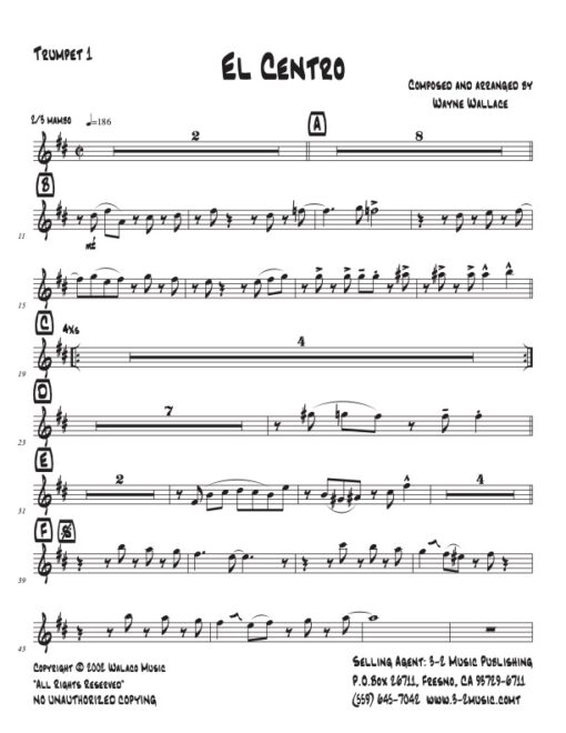 El Centro Latin jazz printed sheet music www.3-2music.com composer and arranger Wayne Wallace combo (octet) instrumentation