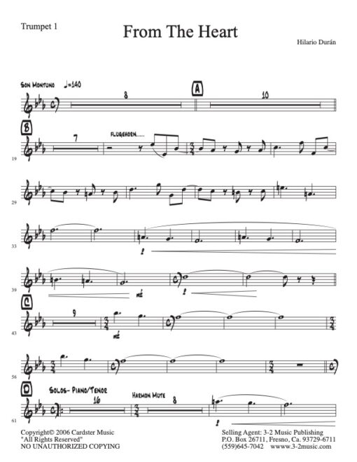 From The Heart Latin jazz printed sheet music www.3-2music.com composer and arranger Hilaro Duran big band 4-4-5 instrumentation