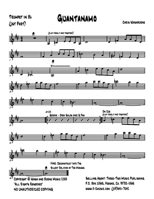 Guantanamo Latin jazz printed sheet music www.3-2music.com composer and arranger Chris Washburne combo (septet) instrumentation